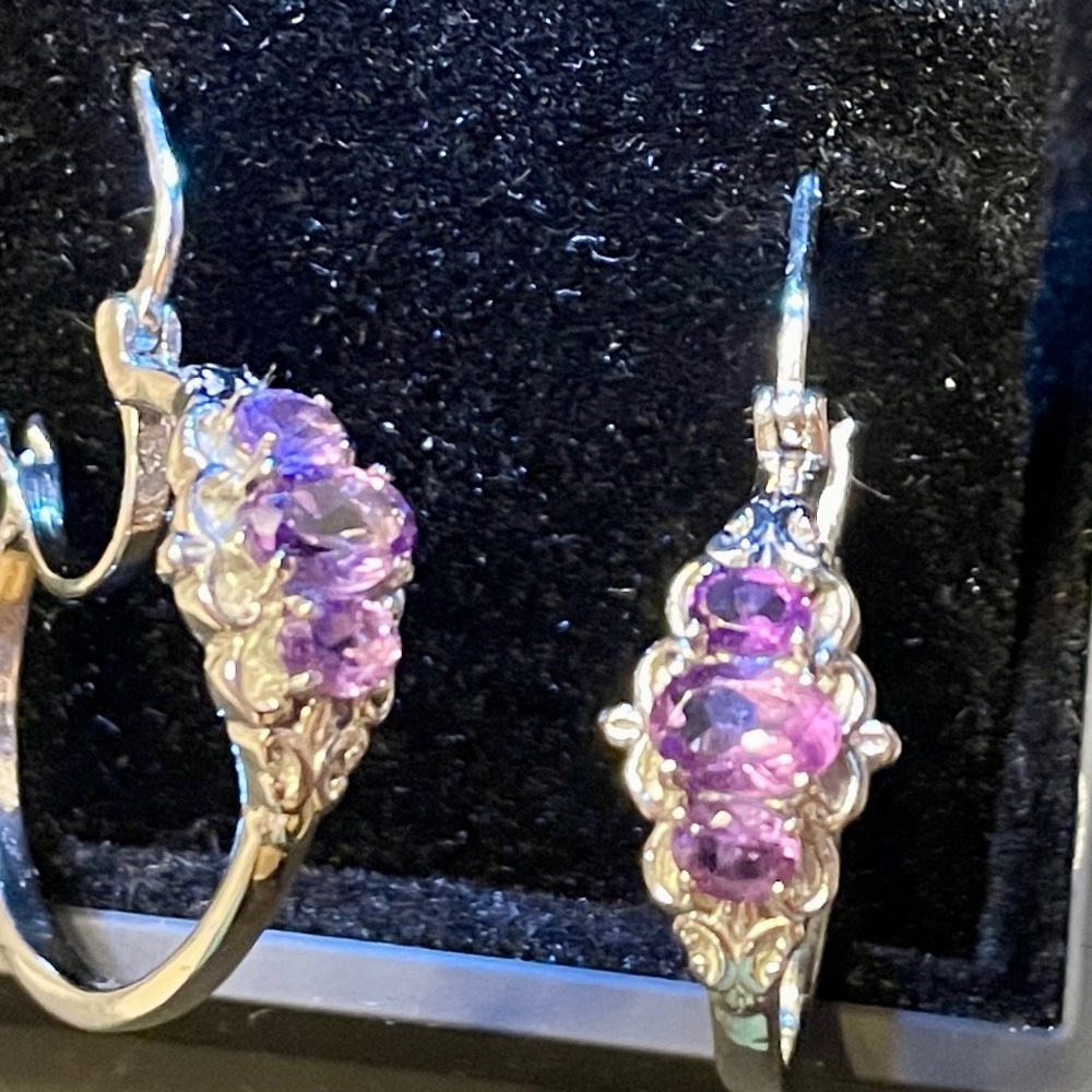 NWT African Amethyst 1.60 ctw Hoop
Earrings in Hypoallergenic Stainless Steel - Picture 3 of 8